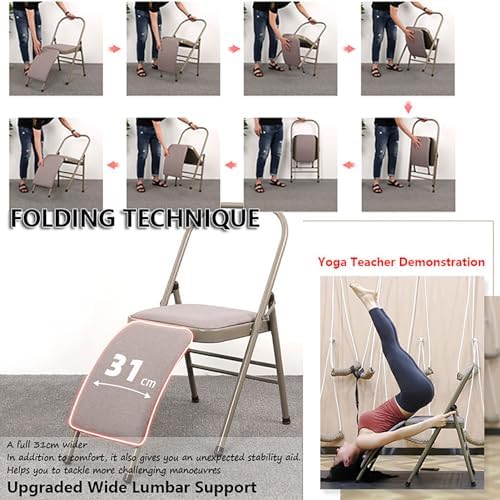 Backless Folding Yoga Chair for Headstand&Handstand Training,Inversion Stool for Restorative Flow and Back Pain Relief (Black Fabric)