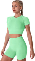 IMEKIS Women's Yoga Outfit Seamless Workout Set High Waist Exercise Shorts Pants with Sport Crop Top Bra 2PCS Gym Tracksuits