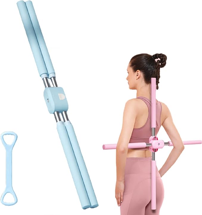 Posture Corrector, Yoga Sticks Stretching Tool, Humpback Correction Stick Yoga Open Back, Retractable Design Posture Trainer Corrector Fitness for Adult and Child,Blue