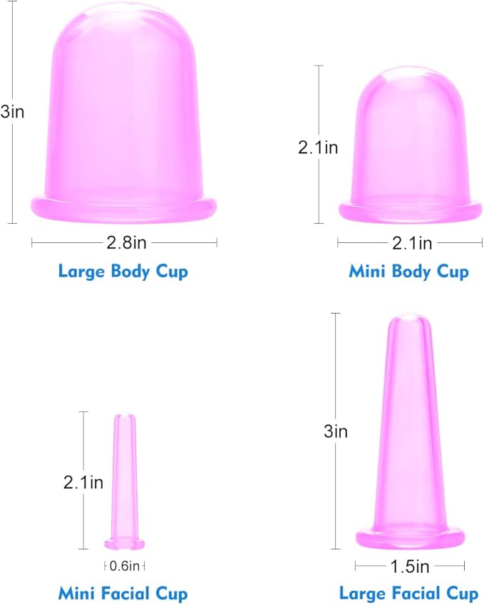 lychee Anti Cellulite Cupping Therapy Set for Family 4Pcs Silicone Vacuum Massage Cups - Chinese Cupping Kit for Body and Massager for Adults Home Use (Light Purple)