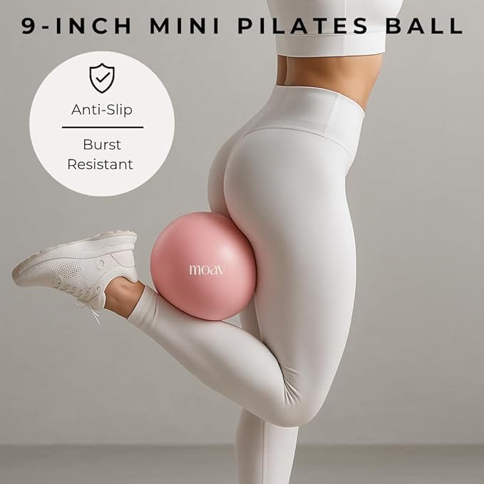 MOAV Premium Pilates Essentials Kit - 14" Ring with Cushioned Handles, Mini Ball with Pump, & 3 Durable Fabric Resistance Bands for Full Body Home Workouts