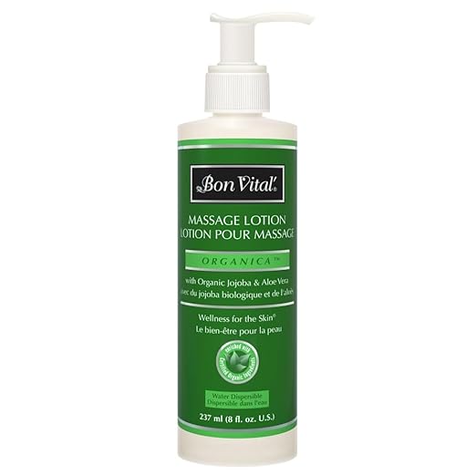 Bon Vital' Organica Massage Lotion Made with Certified Organic Ingredients for an Earth-Friendly & Relaxing Massage, Natural Moisturizer Perfect for Relaxing Back & Neck Massages, 8 Oz, Label may Vary