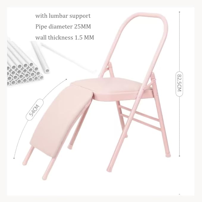 Pilates Yoga Chair,Professional Iyengar Auxiliary Chair,Hardened Thick Yoga Folding Chair,Solid Anti-Slip,Foldable and Portable Backless Chair,Pink- Yoga Chair (with Waist Drag)