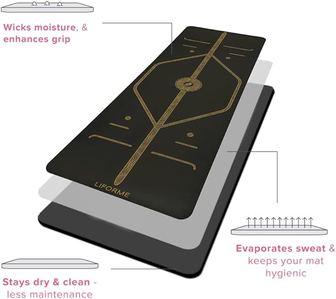 Liforme Printed Yoga Mat Collection - Free Yoga Bag Included - Patented Alignment System, Warrior-like Grip, Non-Slip, Eco-friendly, Sweat-resistant, Long, Wide and Thick for Comfort
