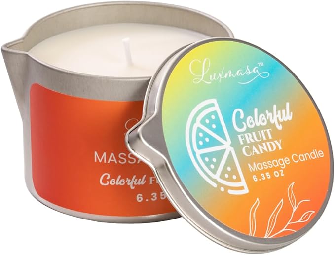 Massage Candle-Low Temp Scented Soybean Oil-Heat Therapy Body Oil Lotion Candle-Natural Shea Butter Massage Oil for Couples-6.35 OZ (Colorful Fruit Candy Scent)