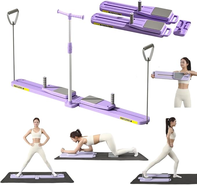 Upgraded Split Pilates Reformer Board - Foldable Pilates Board with Resistance Bands & Handrail, Multifunctional Rebound Abdominal Board Ab Trainer, Pilates Machine Full Body Workout at Home