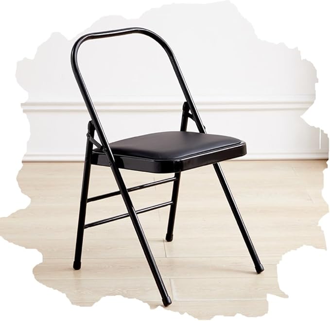 Foldable Iyengar Yoga Chair, Black, 18inch Seat Height, Adult, Indoor, Faux Leather, High Back, Armless, Rectangular, Compact, Yoga, 1 Count