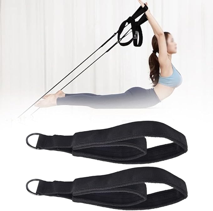 Double Loop Pilates Foot Straps Reformer Fitness Equipment, 2-Pack Cotton Webbing with for Polar Fleece, for Most Pilates Beds, Black