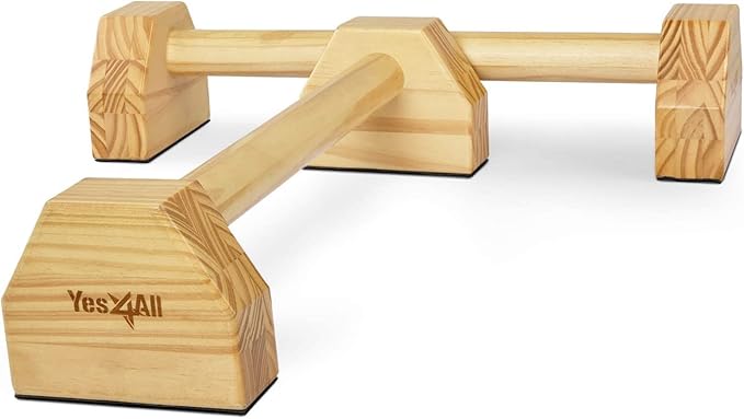 Yes4All Steel/Solid Wood Push Up Stand Parallel Bars Parallettes Non-slip Rubber Feet For Floor Use, Supports Calisthenics Exercises and Upper Body Strength Workouts Perfect For Men And Women