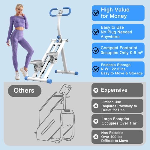 Home Foldable Stair Stepper Machine - Vertical Climber for Full Body Workout, 265 lbs Capacity w/LCD Display & Adjustable Handlebar, Compact Home Gym Equipment for Legs, Abs, Cardio