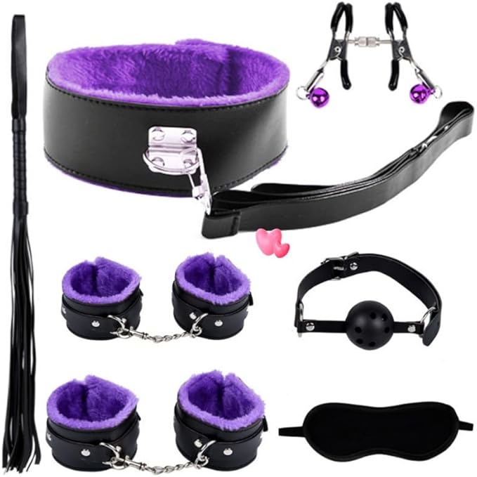 Fashion Practical Plush Leather Wrist 7-Piece Pilates Set, Fun Whip Indoor Fitness Yoga Equipment (Purple), Couple Gift