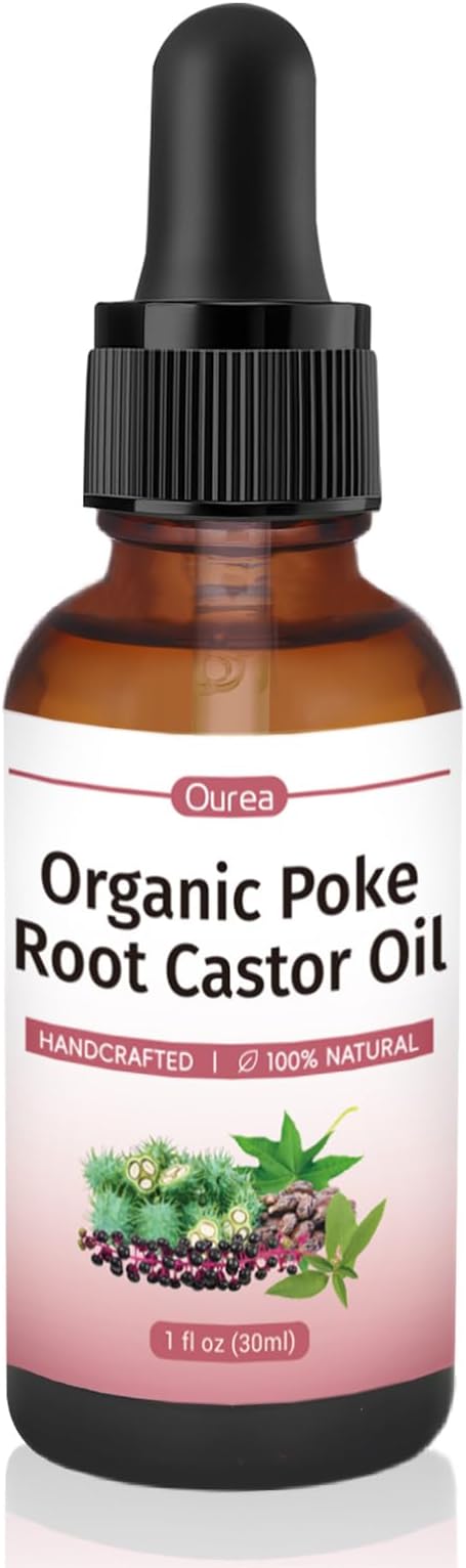 Poke Root Castor Oil Organic - 1 Fl Oz - Lymphatic Support Massage Liquid, Supports Boils, Fibroids, Cysts, Swollen Lymph Nodes, Breast & Joint Health, Natural Deep Tissue Relief Drops