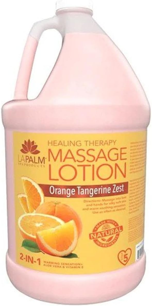 La Palm Massage Lotion 1 Gallon – Orange Tangerine Zest Scent | Professional Massage Cream for Therapists, Spas & Skincare | Deep Moisturizing Body Lotion with Natural Oils & Healing Therapy Formula