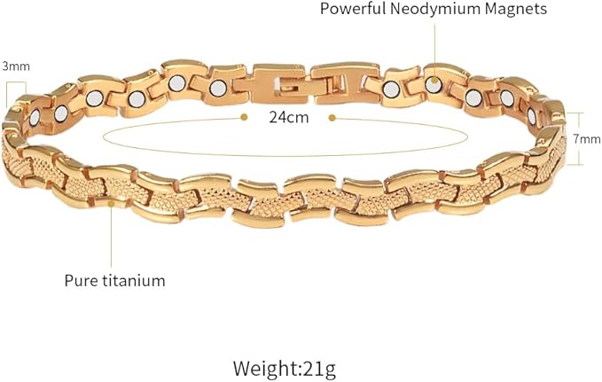 Magnetic Anklets for Women, 9.44inch Solid Pure Titanium Magnetic Ankle Bracelet, Fashion Jewelry Gifts（Gold）