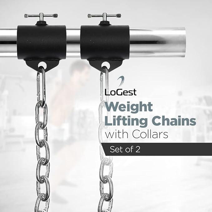 Logest Weight Lifting Chains with Collars - 1 Pair Available in 15LB 25LB 35LB 45LB Steel Workout Chains - Fitness Equipment for Deadlifts Bench Presses and More Targets Back Legs Core Weight Chains