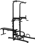 Adjustable Power Tower Dip Station with Bench, Multi-Function Heavy Duty Pull Up Bar Stand, Home Gym Fitness Training Equipment for Strength Workouts
