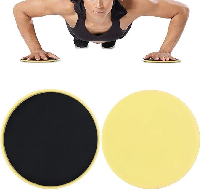 Core Sliders Exercise Discs, 2-Pack Yellow Fitness Sliders for Home Gym, Yoga, Pilates, Full Body Workout on Wood, Carpet, Tile