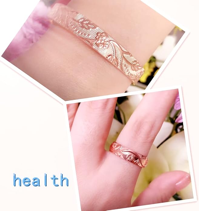 LONGRN-Pure Copper Magnetic Bracelet & Ring Adjustable Size for Women