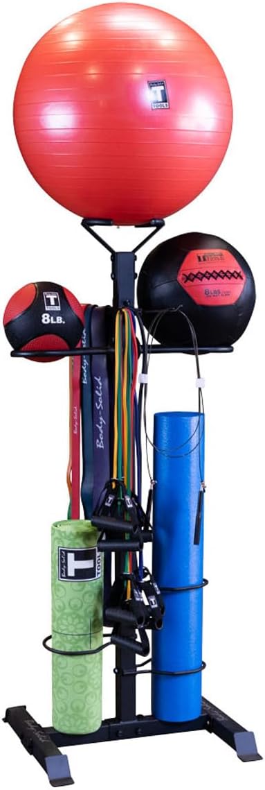 Body-Solid (GAR50) Compact Accessory Vertical Stand Rack for Organizing Medicine Balls, Weights Ball, Resistance Bands and Tubes, Jump Ropes, Foam Rollers, Yoga Mats, and more