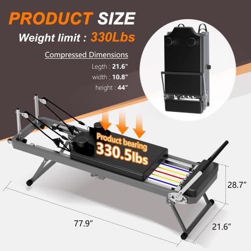 Foldable Pilates Reformer Machine with Dual Resistance Springs & Cords, Home Gym Pilates Core Bed Equipment, Portable Full Body Workout for Beginners & Advanced