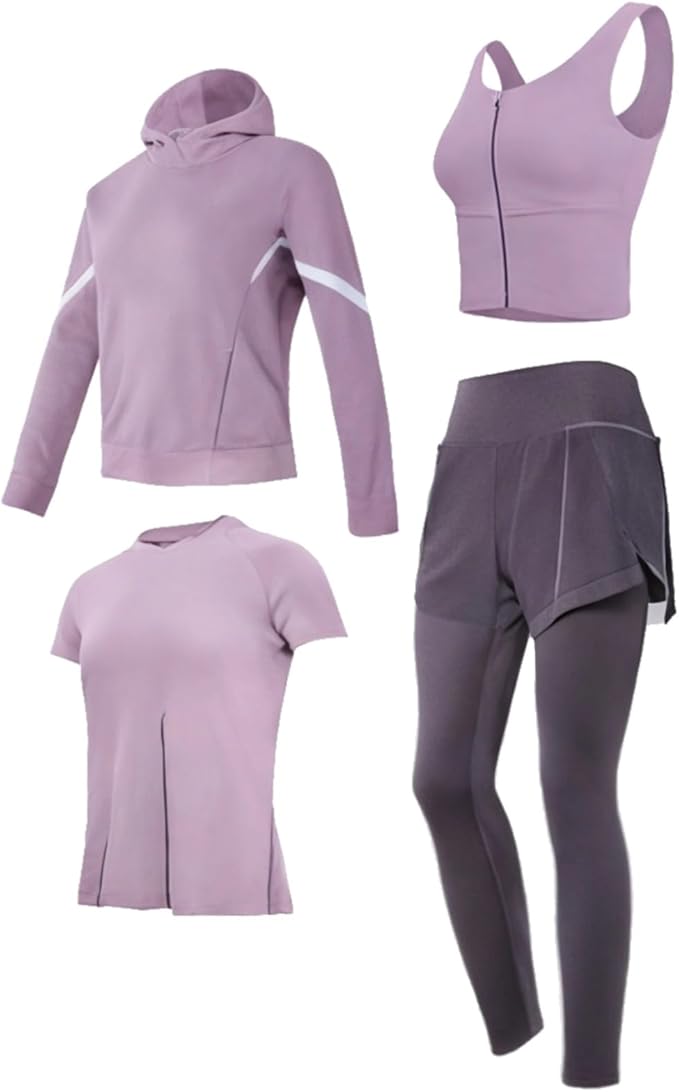 Four-Piece Pilates Set For Women, Includes Jacket, Bra Top, Shorts & Pants, Breathable, Anti-Pilling Material, Size Xxl, Ideal For 5 Ft To 5 Ft 11 In, 110 To 330
