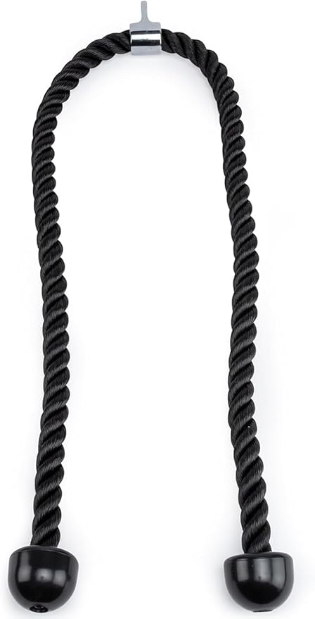 Double Length Tricep Rope for Cable Machines - 55 Inch Heavy Duty Pulldown Attachment, 4ft 7in Gym Strength Training Accessory & Home Workout Equipment