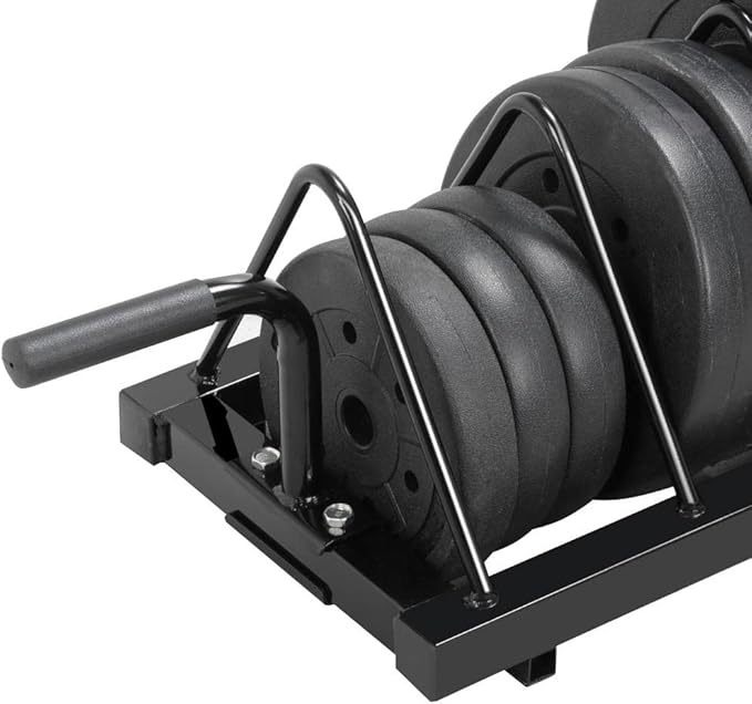 Yaheetech Horizontal Barbell Bumper Plate Rack Holder Olympic Bar Storage Rack with Handle and Wheels,Black
