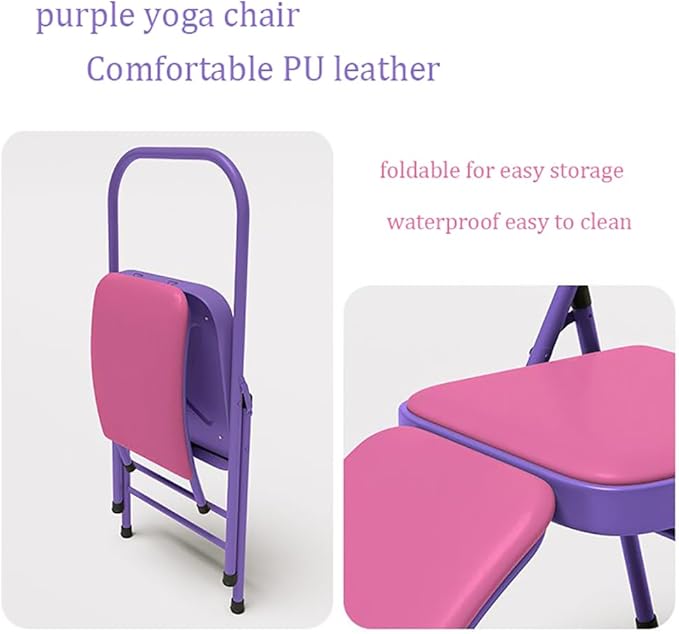 Pilates Yoga Chair,Professional Iyengar Auxiliary Chair,Hardened Thick Yoga Folding Chair,Solid Anti-Slip, Stable,Foldable and Portable Backless Chair,Purple-Yoga Chair (Without Waist Drag)
