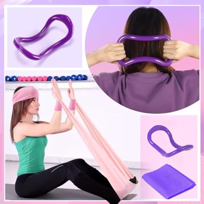 Pilates Ring Set 15PCS Pilates Equipment Set with Adjustable Ankle Wrist Weights,Yoga Ball,Figure 8 Resistance Band,Tape Measure,Pilates Bands & Accessories,Pilates Ring and Ball Set (Purple)