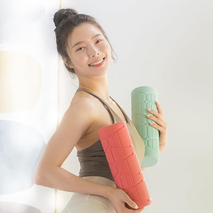 WADO Mini Round Foam Roller for Exercise and Recovery 12" x 4"- Ergonomic Pattern Angle Roller, Body Stretching, Solid PU, 3-Different Density Options (Soft (Cosmic Latte, 680g))