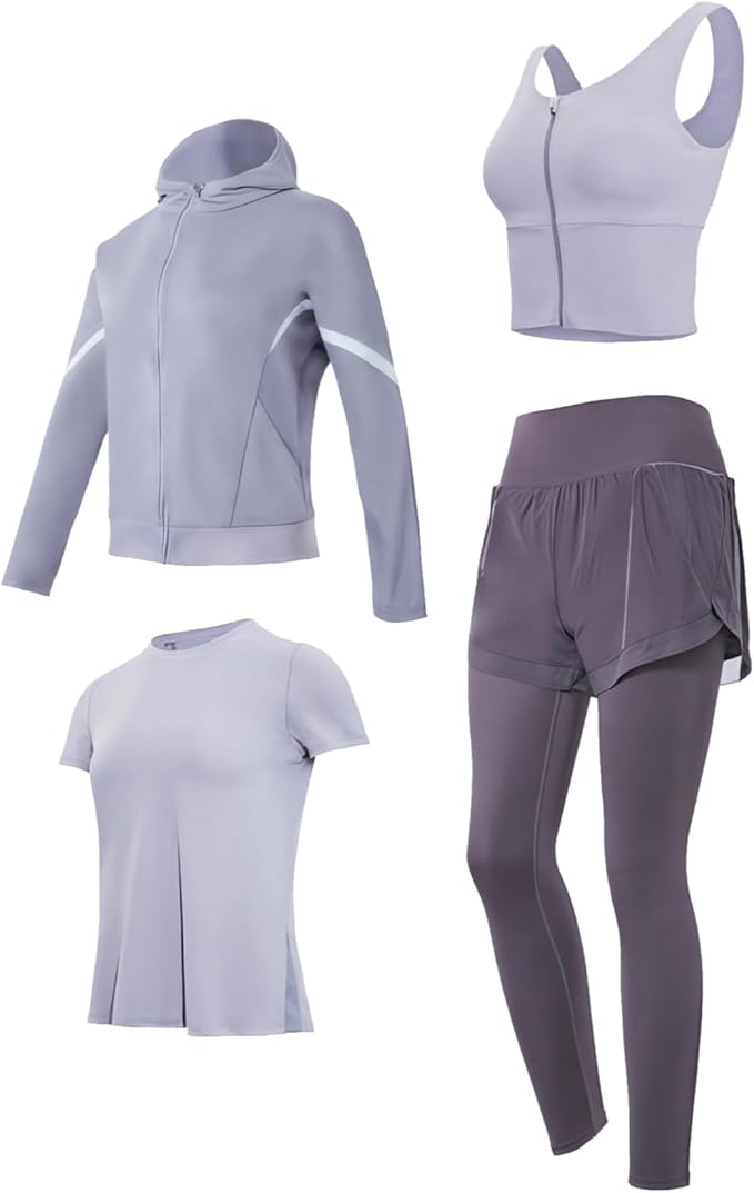 Four-Piece Yoga Set, Anti-Pilling, Breathable Pilates Workout Wear For Women, Includes Shorts, Pants, Jacket, And Bra Top, Xxl Black, Material Ideal For 110 To 330, 5 Ft To 5 Ft 11 In