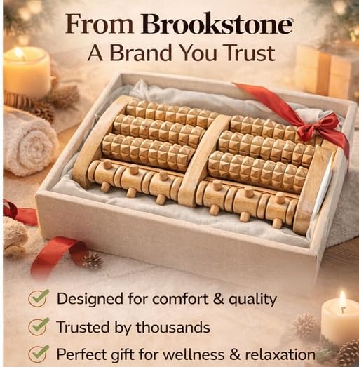 Brookstone Foot Massager for Neuropathy & Plantar Fasciitis Relief - Wooden Foot Roller Massager, Neuropathy Pain Relief for Feet - Mom Gifts for Women Portable for Home or Travel