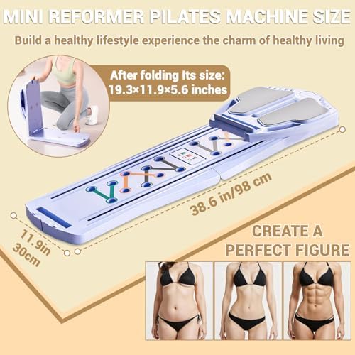 Foldable Pilates Board with Mat, Bar, Slider & Resistance Bands - Portable Reformer Machine Kit for Home, Gym & Office Workouts - Multifunctional Equipment for Women