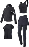 Women’S Pilates Set, 4-Piece Yoga Outfit, Includes Jacket, Bra Top, Shorts & Pants, Black Xxl, Breathable Fabric For 5 Ft To 5 Ft 11 In, 110 To 330