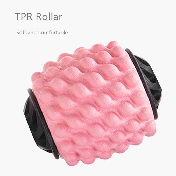 4 Wheels Foam Roller Muscle Massager for Leg Neck Hand Arm,Trigger Point Muscle Relax Massager Indoor Sports Yoga Bodybuilding Equipment (Pink)