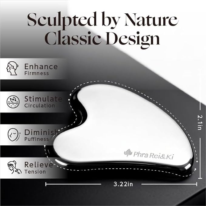 Phra Rei&Ki] Gua Sha Facial Tools, Customed Natural Jade Stone, Gua Sha Tool for Face, Manual Massage Tool for Jawline Sculpting, Puffiness Reducing and Face Lifting, Massager for Skin-Care