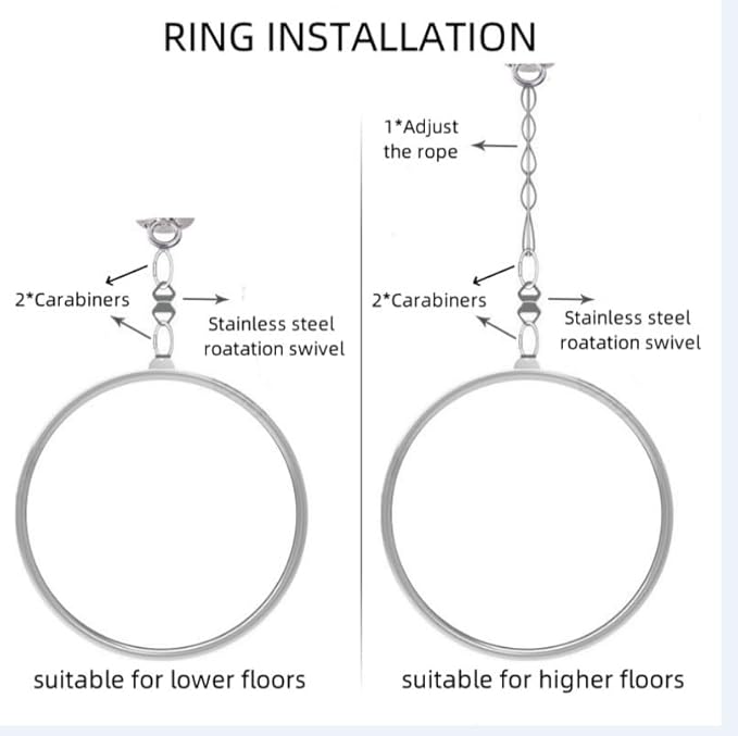 Aerial Hoop Stainless Steel 85/90 CM Lyra Hoop with Rigging Hardware Kit Professional Yoga Aerial Lyra Hoop Set for Fitness, Dance, Performance, 115kg/253lbs Capacity (90cm/35.43inch)