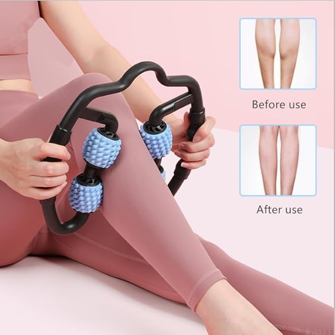 4 Wheels Foam Roller Muscle Massager for Leg Neck Hand Arm,Trigger Point Muscle Relax Massager Indoor Sports Yoga Bodybuilding Equipment (Blue)