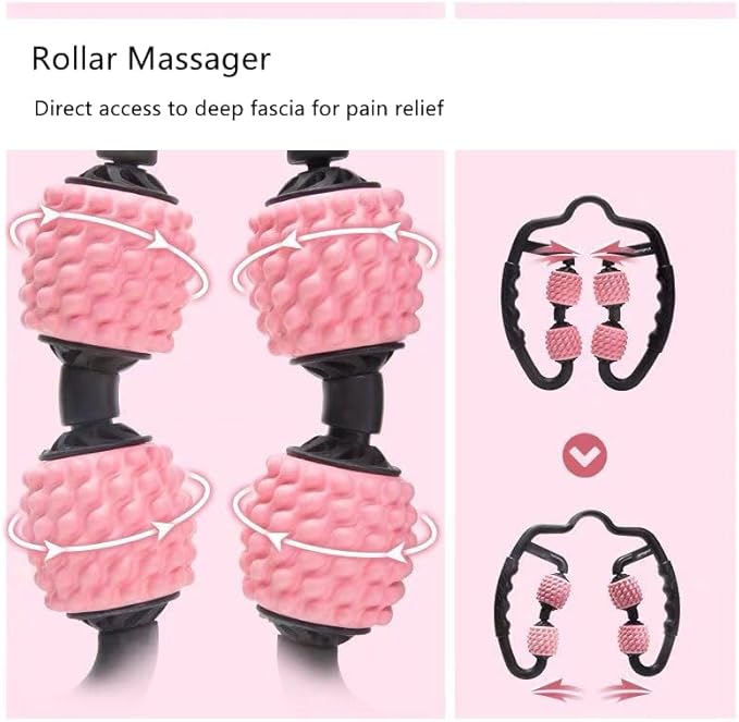 4 Wheels Foam Roller Muscle Massager for Leg Neck Hand Arm,Trigger Point Muscle Relax Massager Indoor Sports Yoga Bodybuilding Equipment (Black)