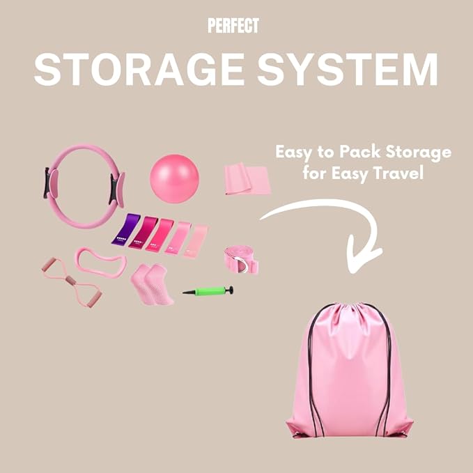 Pilates Kit for Home Workouts, Pilates Equipment Ring and Ball Set with Resistance Bands, Pilates Essentials Kit for Women, Home Pilates Workout Kit, Pilates Starter Kit for Women at Gym Studio Travel
