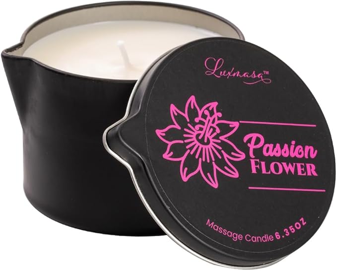 Natural Soy Wax Scented Massage Candle for Aromatherapy-Vegan Body Oil for Home SPA-SPA Candle for Skin Care 6.35OZ (Passion Flower Scent)