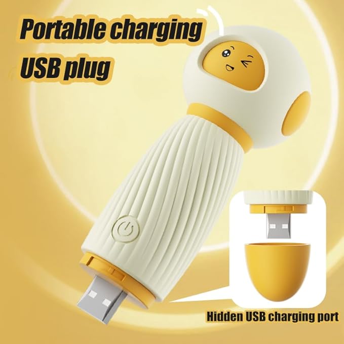 Cute Cartoon Mini Massager - Handheld USB Rechargeable & Quiet - 10 Patterns Personal Vibration Wand for Women Neck, Back, Tension Relief & Sports Recovery (Milky White)