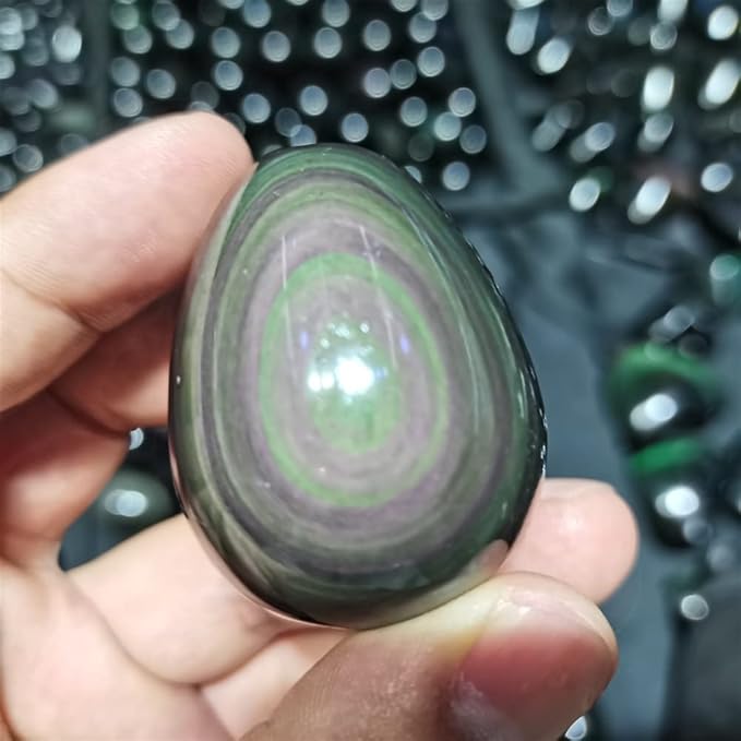 Meditation Home Natural Rainbow Eye Obsidian Polishing Eggs Yoga Decorations Ornament Chromotherapy Sphere Protection (Size : 4cm)