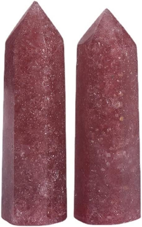 Meditation Home 2PC Natural Strawberry Crystal Column six Prismatic Column Single Crystal six Prism Home Meditation (Size : 4-5cm)