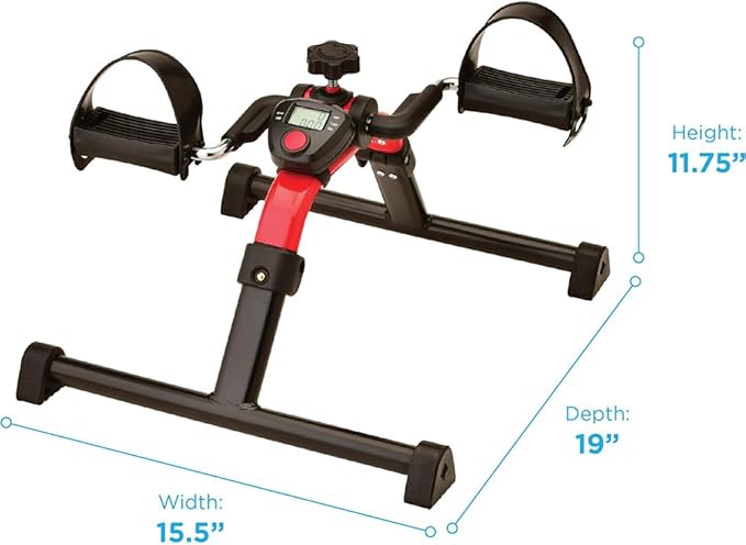 NOVA Medical Products Pedal Exerciser with Digital Display Tracker, Foldable Hand and Foot Cycle Exerciser, Great for Home, Office or Travel, Red