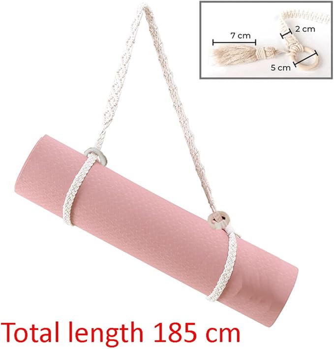 Mollensiuer 1Pc Adjustable Handwoven Yoga Mat Strap, Cotton, Beige, Fabric, Simple Style