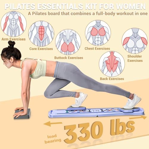 Foldable Pilates Board with Mat, Bar, Slider & Resistance Bands - Portable Reformer Machine Kit for Home, Gym & Office Workouts - Multifunctional Equipment for Women