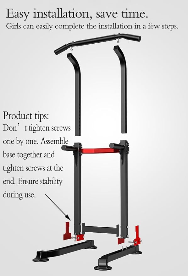 Power Tower Dip Station Pull Up Bar - Multi-Purpose Home Gym Equipment with Adjustable Height and Non-Slip Foot Pads - 150kgs Capacity