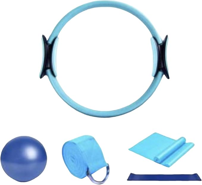 Pilates Circle, 15 Inch Durable 5 Pack Pilates Ring and Ball Set with Resistance Bands,Mini Ball,Magic Circle,Yoga Strap,Pilates Ring Equipment for Body Toning,Home Fitness,Exercise,Workouts