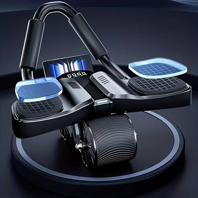 2026 First Ever Calorie Counting Ab Roller High-Performance Abdominal Exercise Machine with Automatic Rebound, Multi-layered Anti-Slip Design & Versatile Exercise Bands